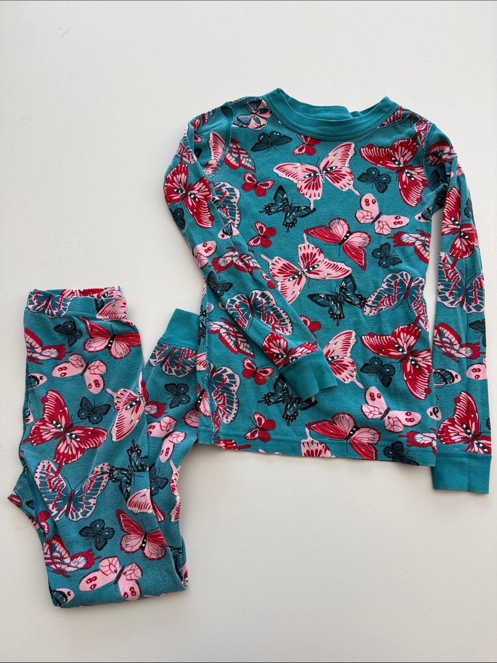 Hanna Andersson Teal Butterfly Print PJ set
